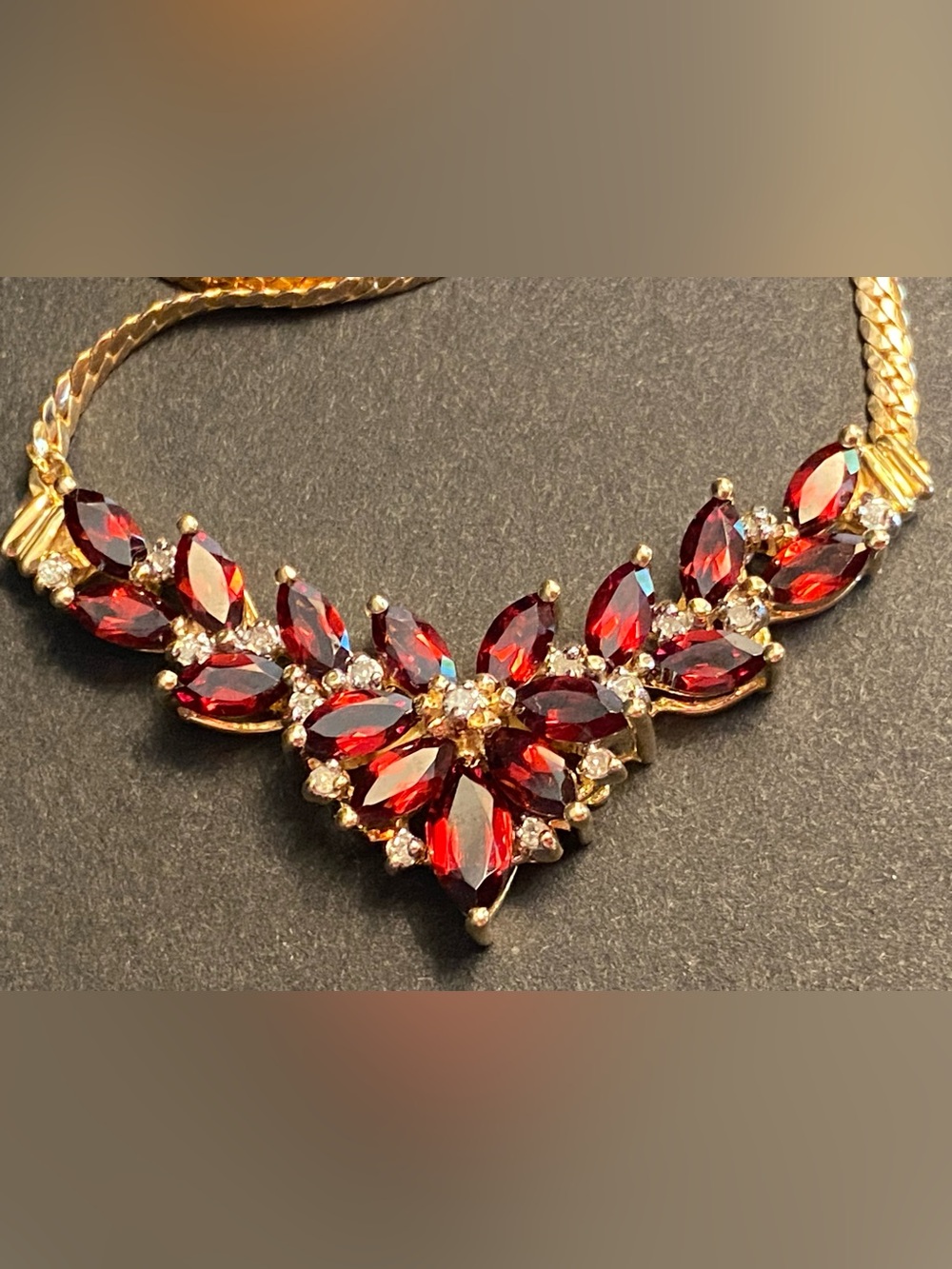 Gold-Tone Red Crystal Statement Necklace